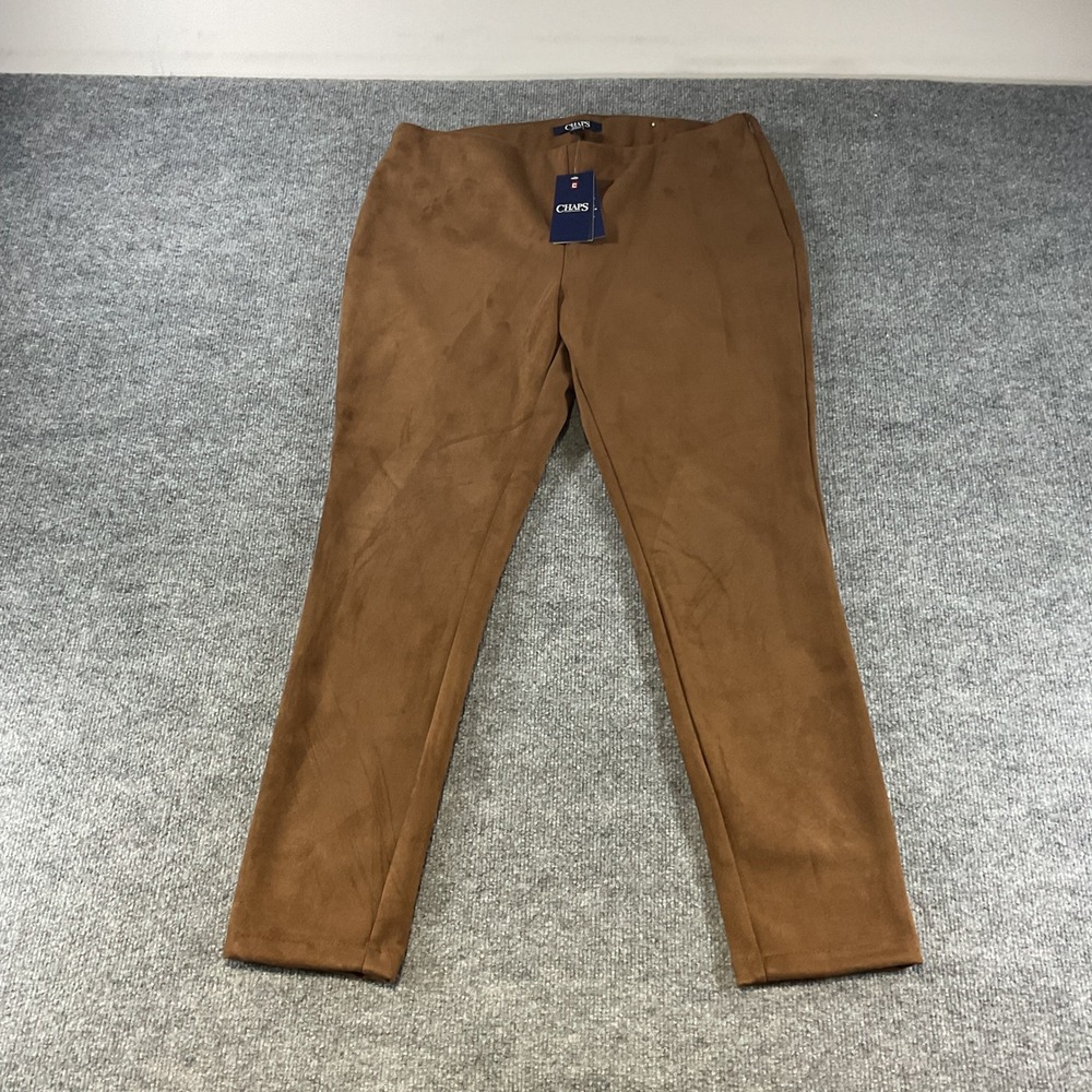 Chaps Womens Brown Faux Suede Slim Leg Super Stretch Mid Rise Pants Size XL NWT
